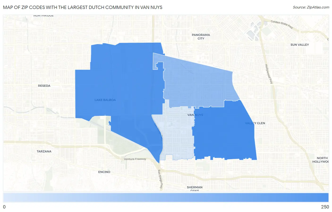 Zip Codes with the Largest Dutch Community in Van Nuys Map