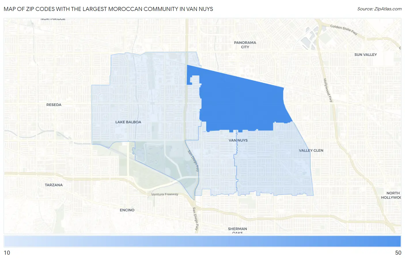 Zip Codes with the Largest Moroccan Community in Van Nuys Map