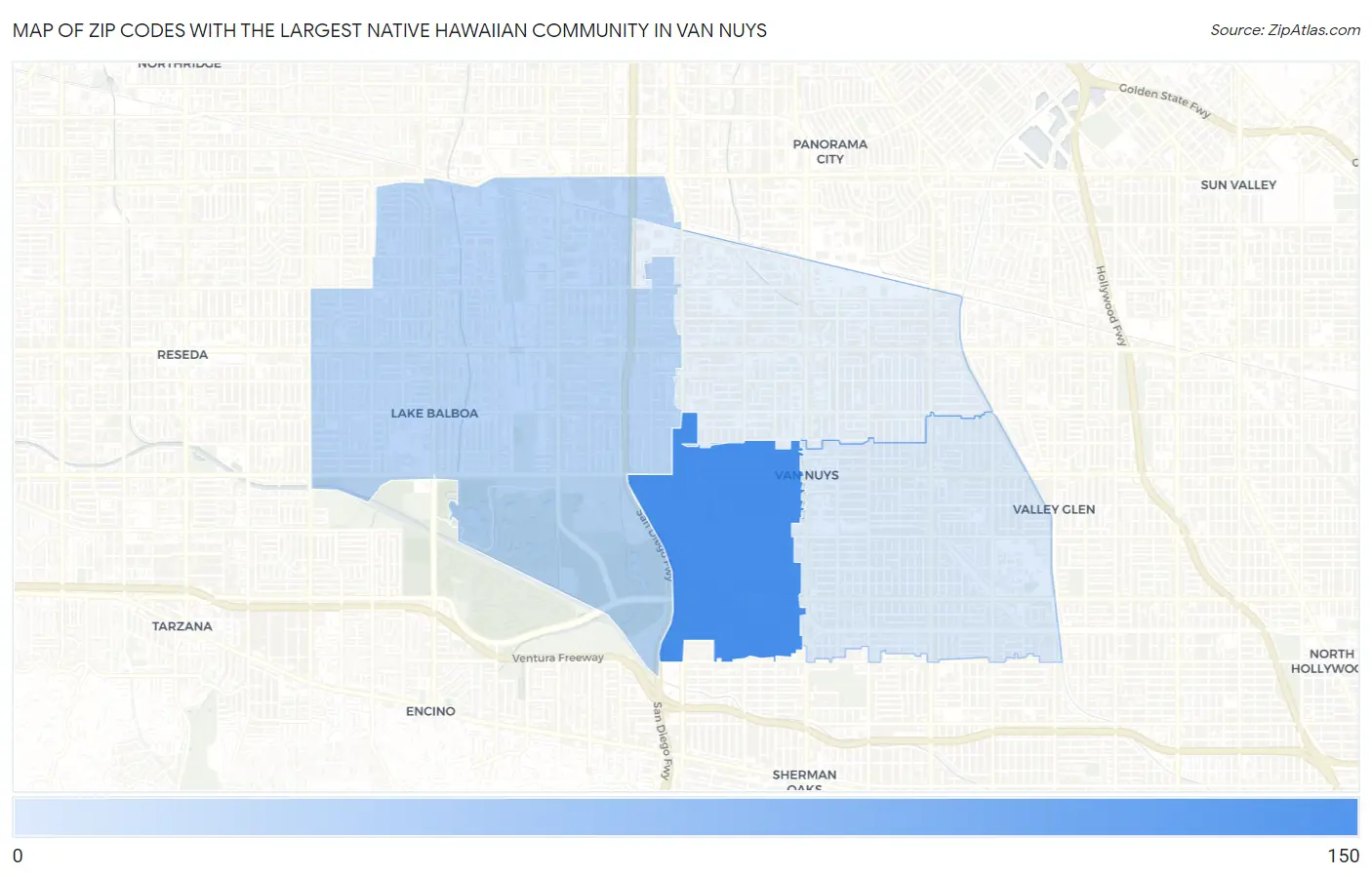 Zip Codes with the Largest Native Hawaiian Community in Van Nuys Map