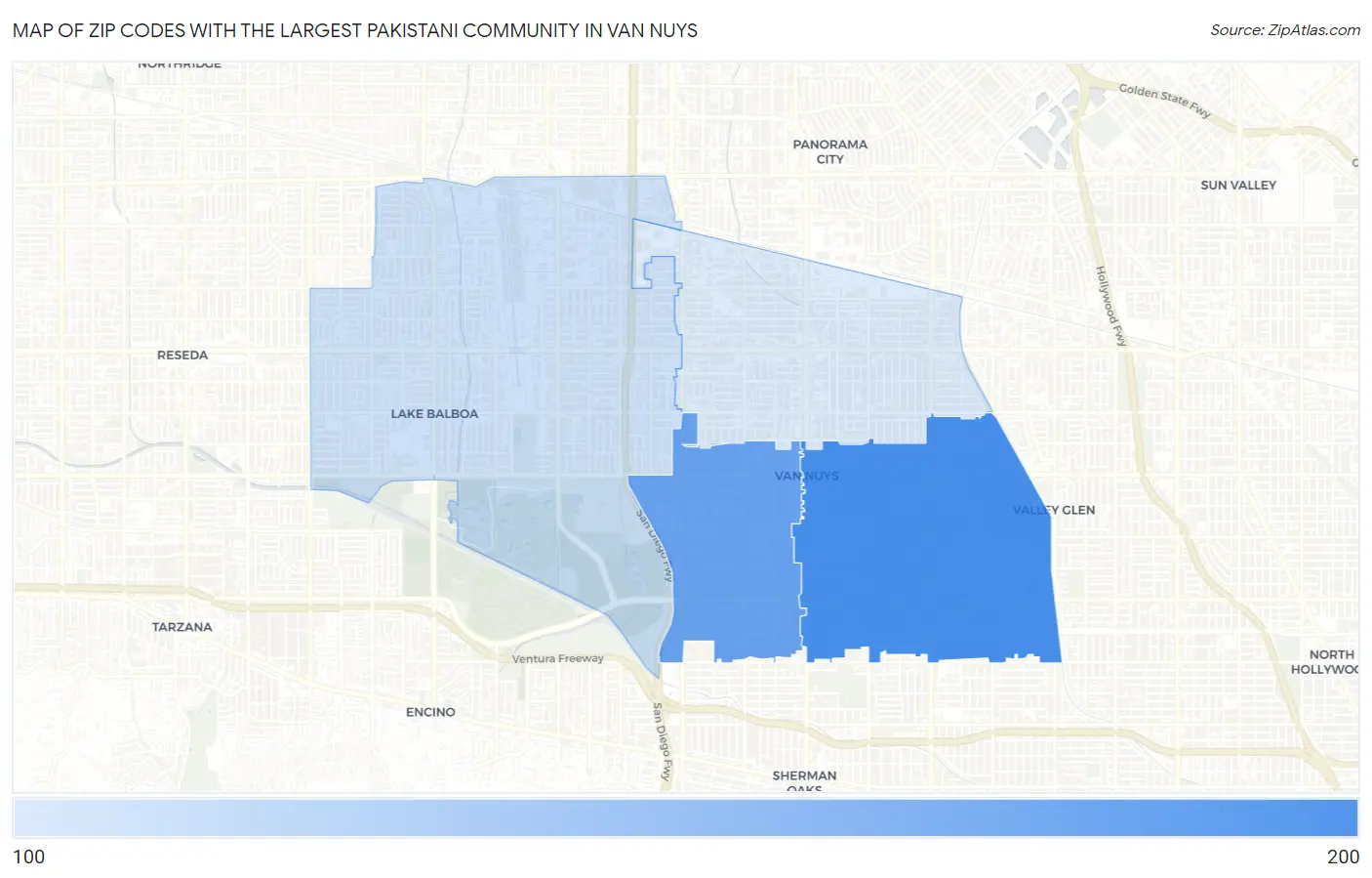 Zip Codes with the Largest Pakistani Community in Van Nuys Map