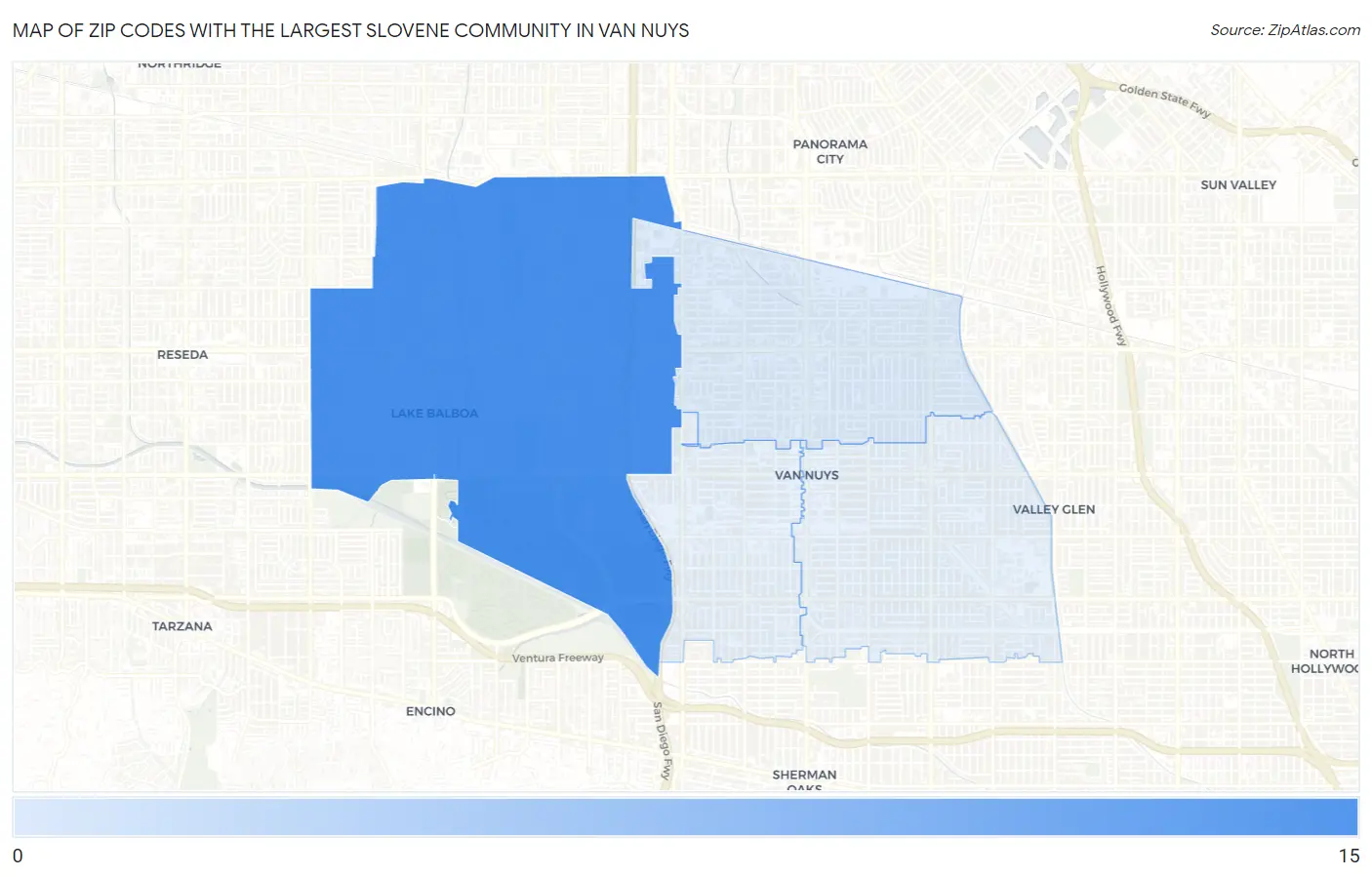 Zip Codes with the Largest Slovene Community in Van Nuys Map