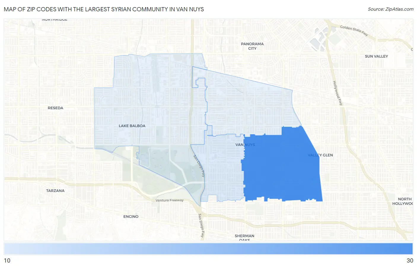 Zip Codes with the Largest Syrian Community in Van Nuys Map
