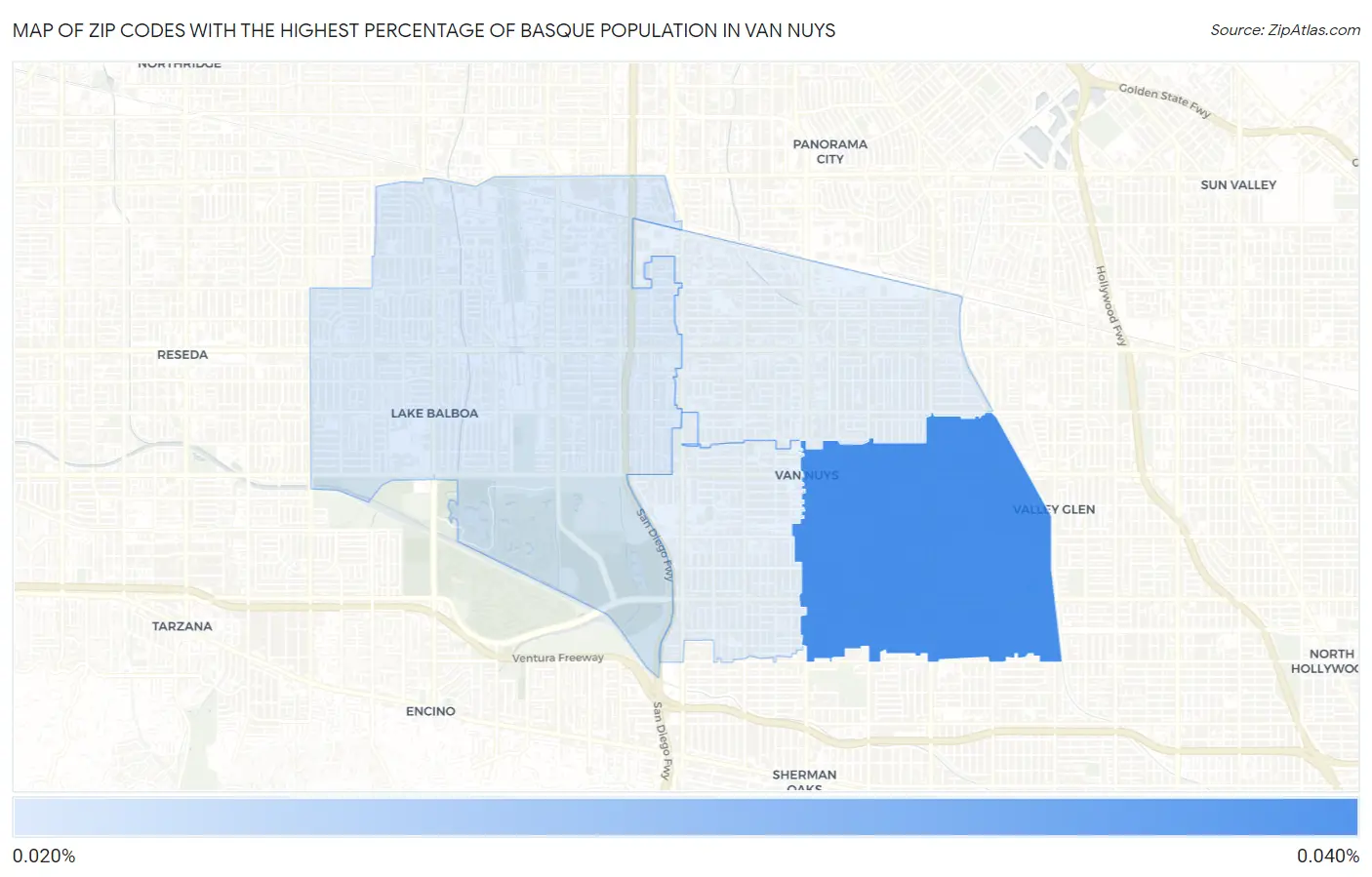 Zip Codes with the Highest Percentage of Basque Population in Van Nuys Map