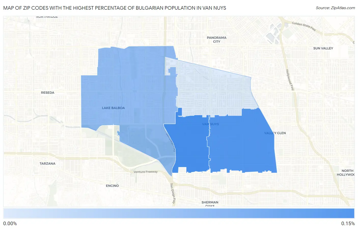 Zip Codes with the Highest Percentage of Bulgarian Population in Van Nuys Map