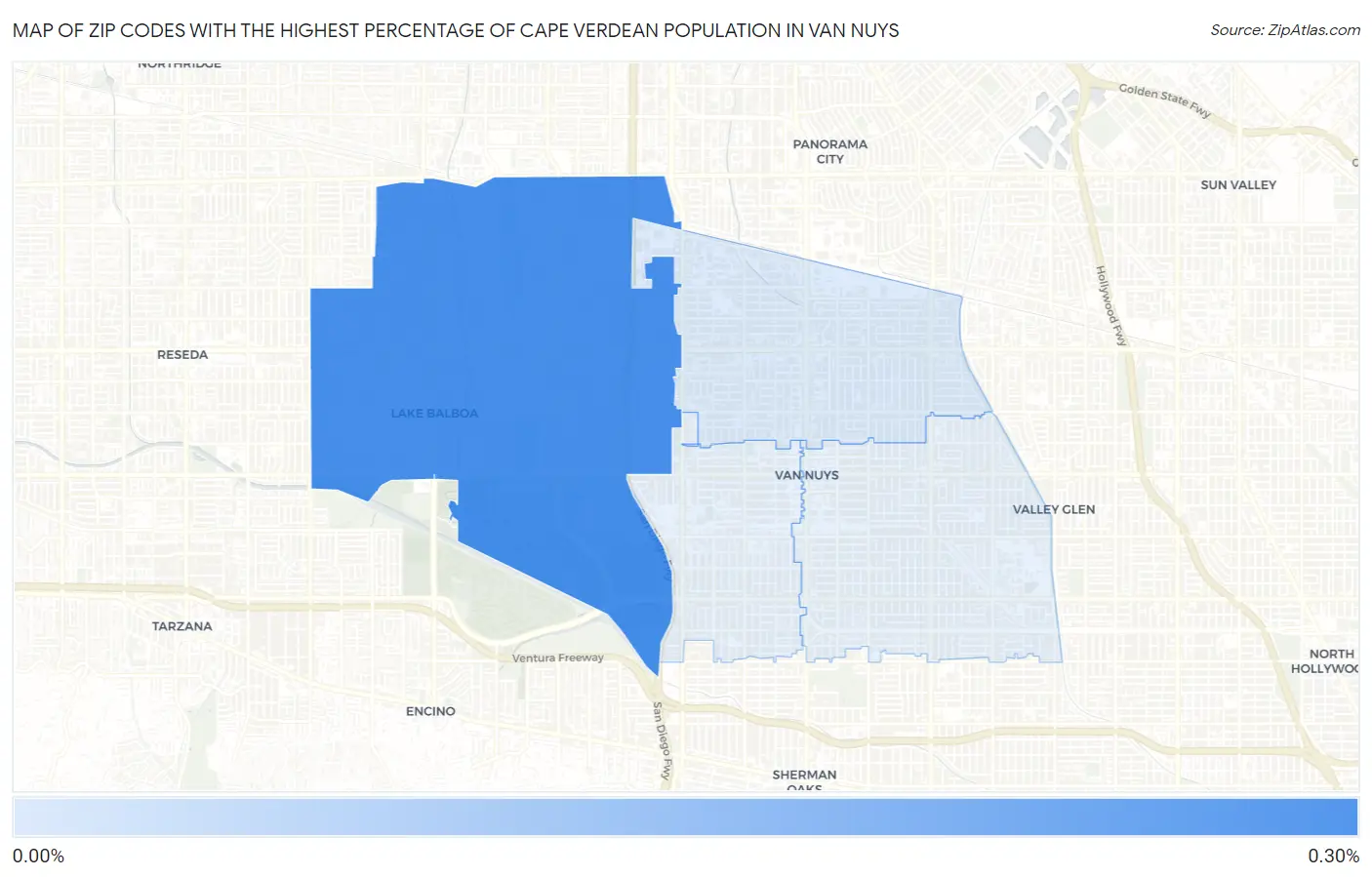 Zip Codes with the Highest Percentage of Cape Verdean Population in Van Nuys Map