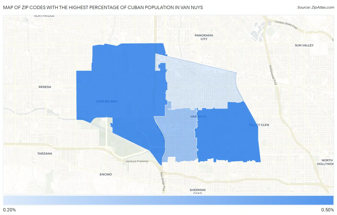 Zip Codes with the Highest Percentage of Cuban Population in Van Nuys Map