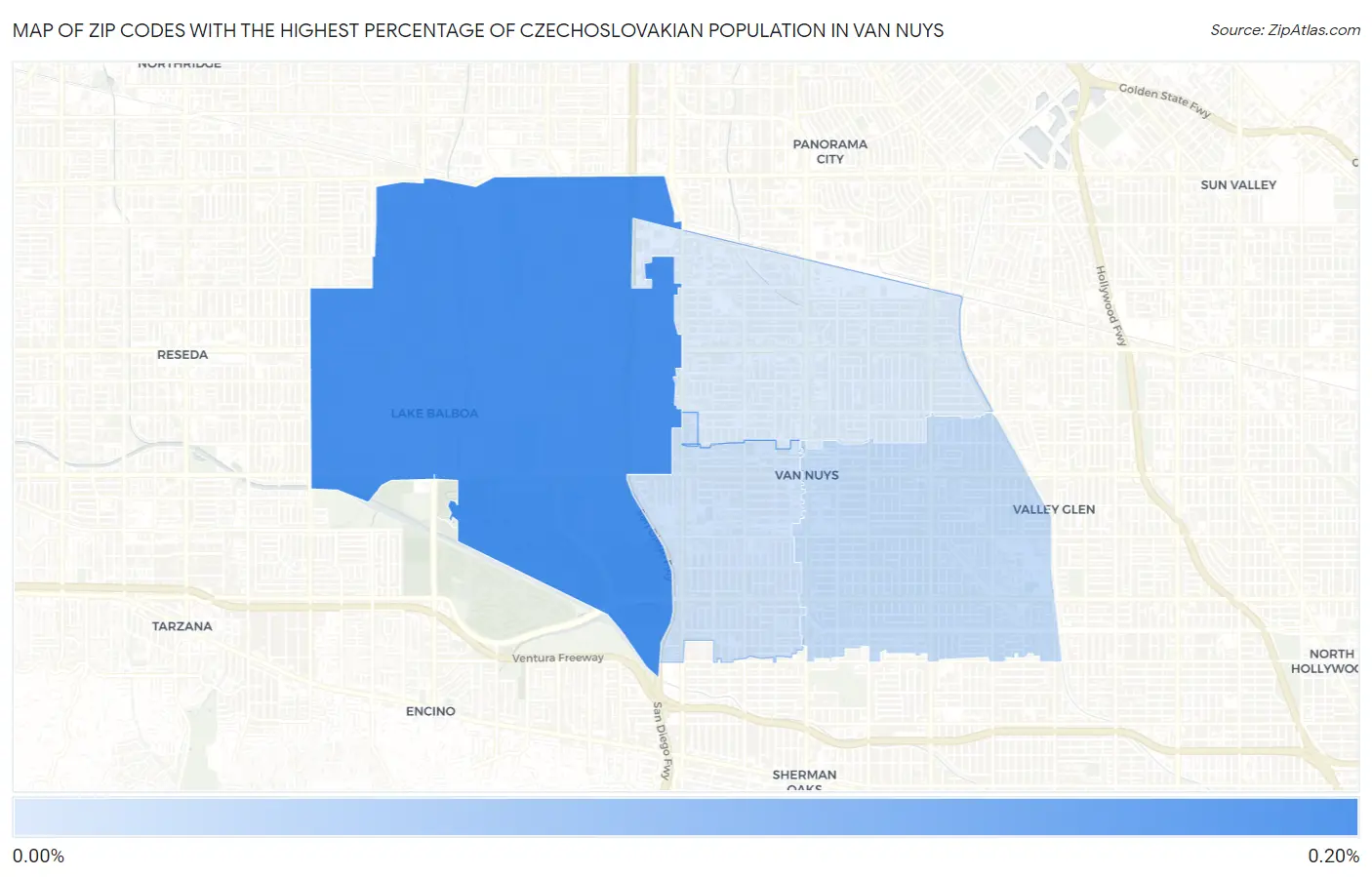 Zip Codes with the Highest Percentage of Czechoslovakian Population in Van Nuys Map