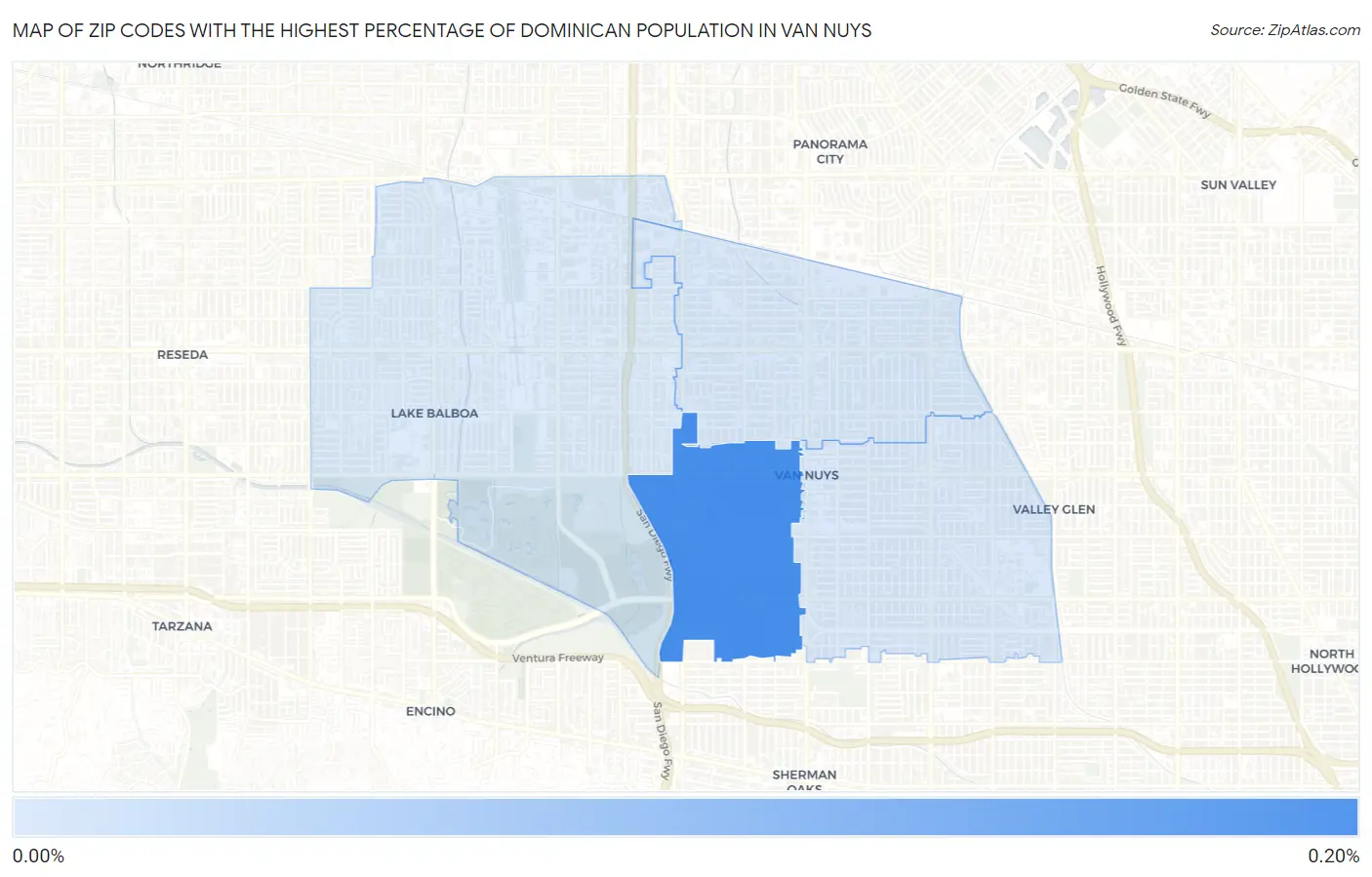 Zip Codes with the Highest Percentage of Dominican Population in Van Nuys Map