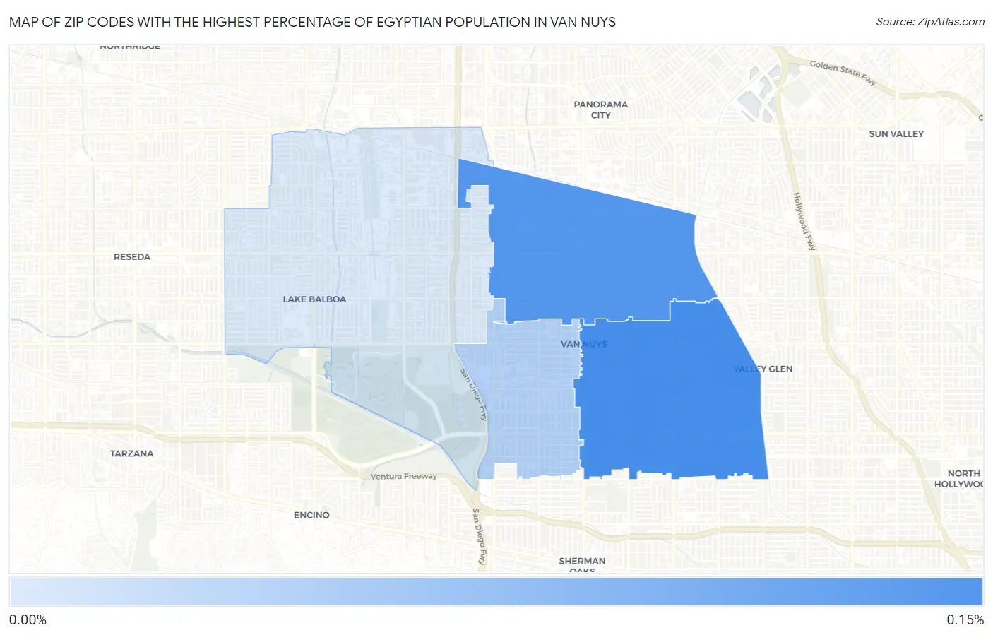 Zip Codes with the Highest Percentage of Egyptian Population in Van Nuys Map