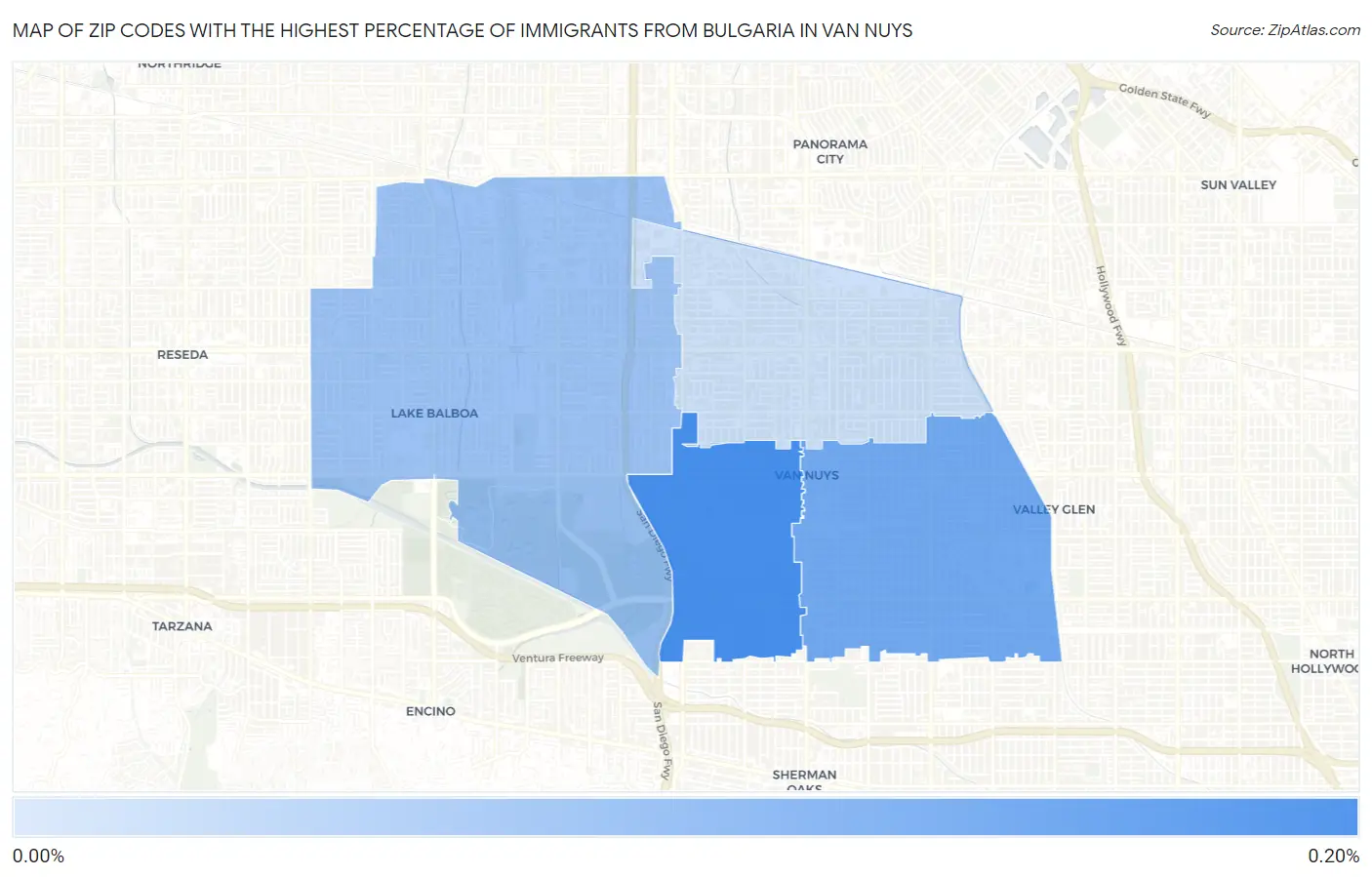 Zip Codes with the Highest Percentage of Immigrants from Bulgaria in Van Nuys Map