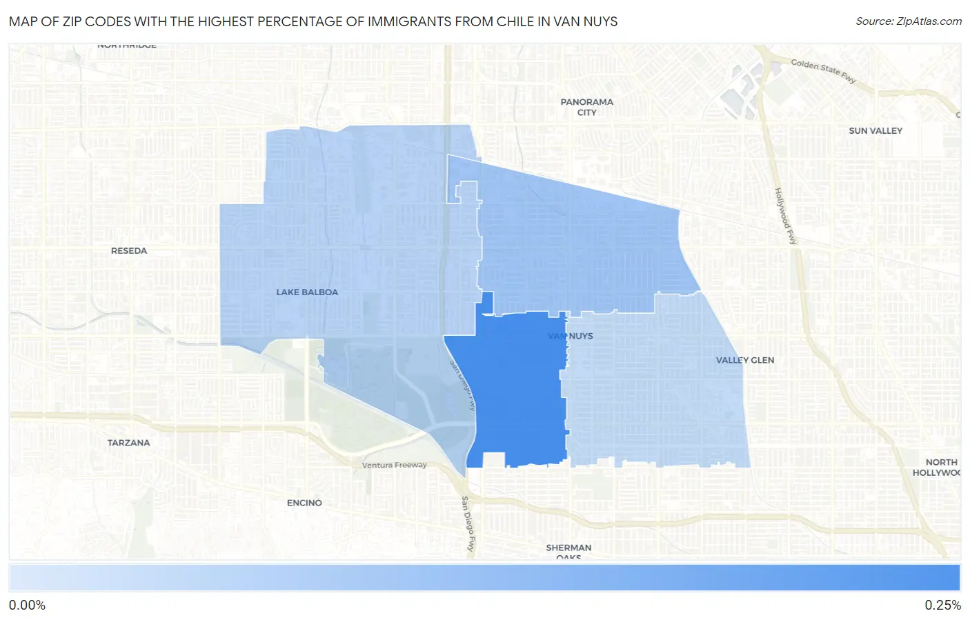 Zip Codes with the Highest Percentage of Immigrants from Chile in Van Nuys Map