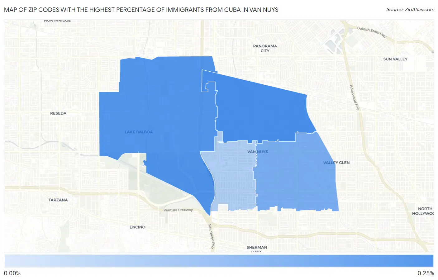 Zip Codes with the Highest Percentage of Immigrants from Cuba in Van Nuys Map