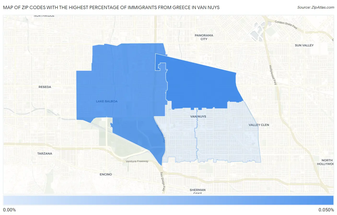 Zip Codes with the Highest Percentage of Immigrants from Greece in Van Nuys Map