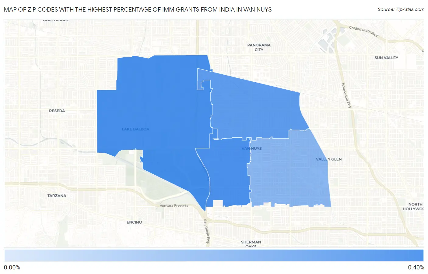 Zip Codes with the Highest Percentage of Immigrants from India in Van Nuys Map
