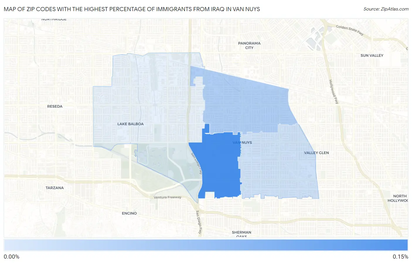 Zip Codes with the Highest Percentage of Immigrants from Iraq in Van Nuys Map
