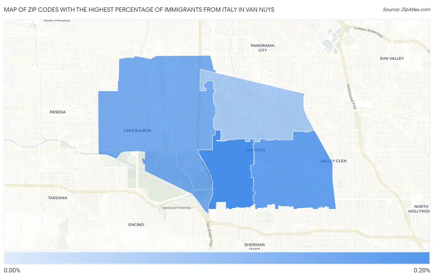 Zip Codes with the Highest Percentage of Immigrants from Italy in Van Nuys Map