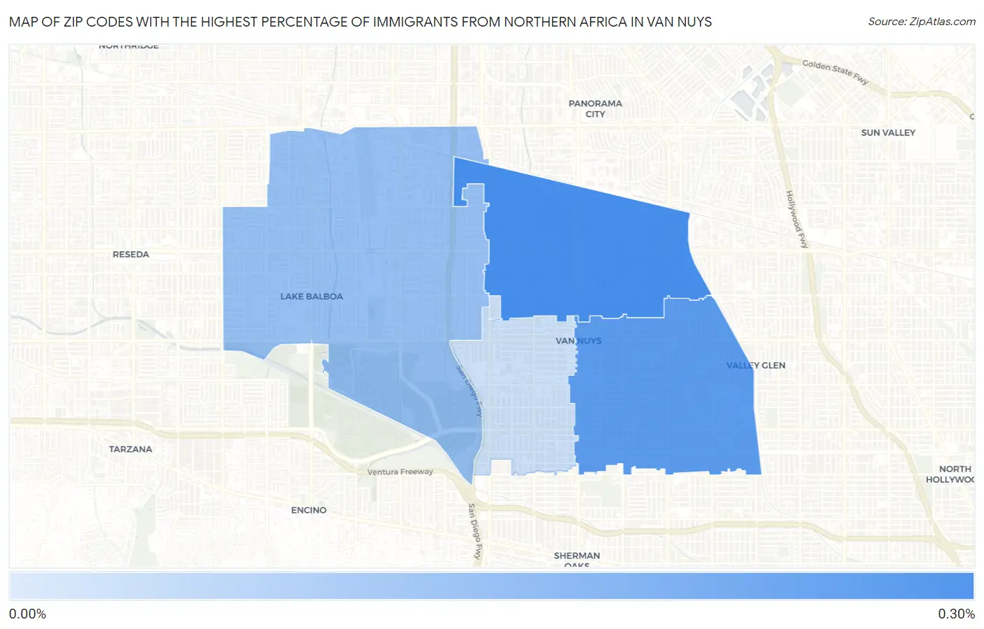 Zip Codes with the Highest Percentage of Immigrants from Northern Africa in Van Nuys Map