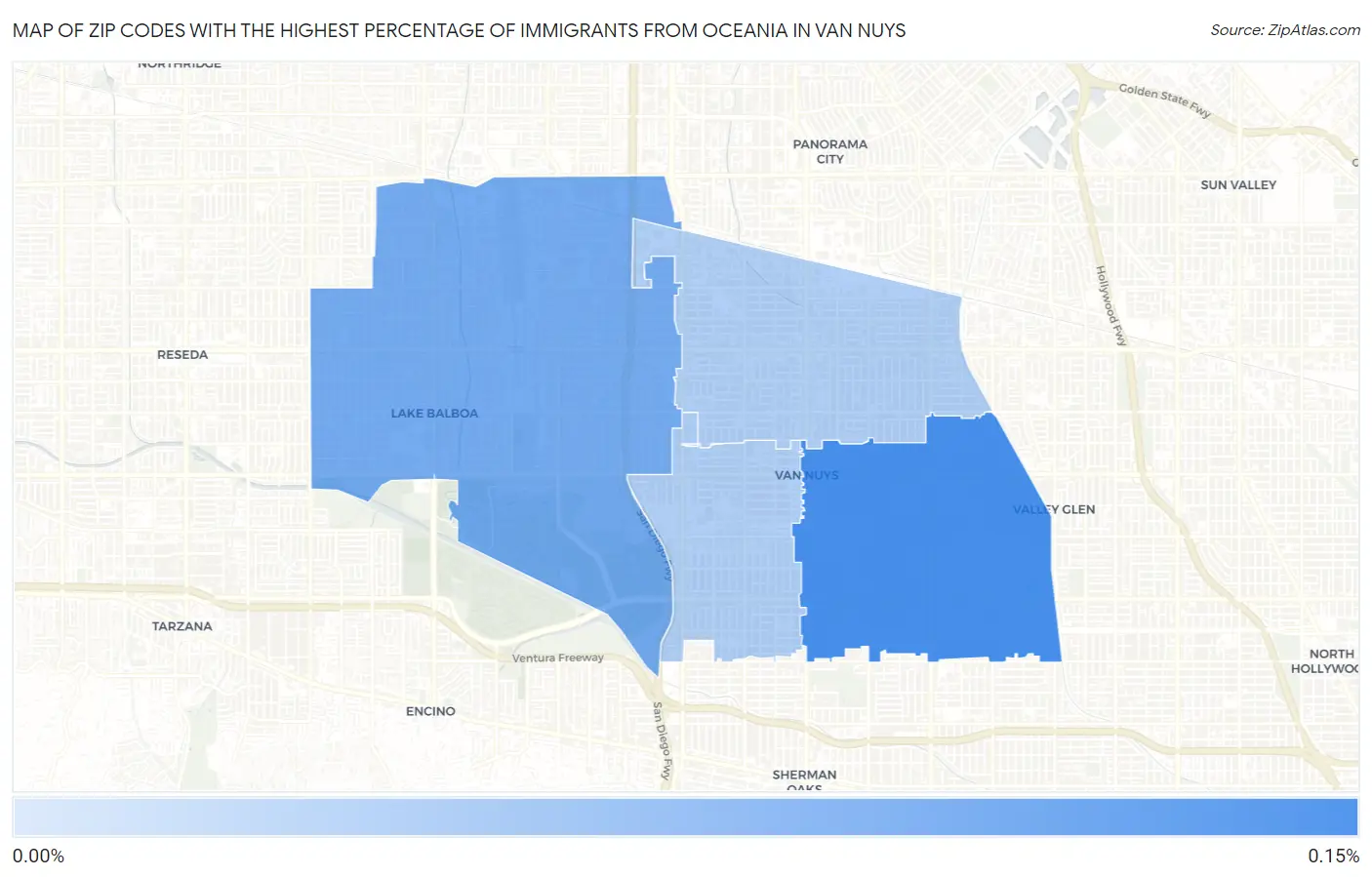Zip Codes with the Highest Percentage of Immigrants from Oceania in Van Nuys Map