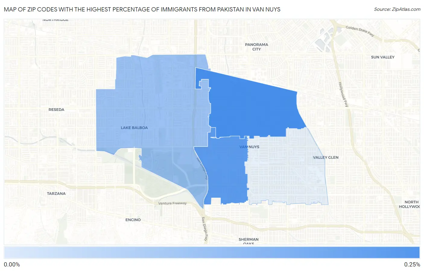 Zip Codes with the Highest Percentage of Immigrants from Pakistan in Van Nuys Map