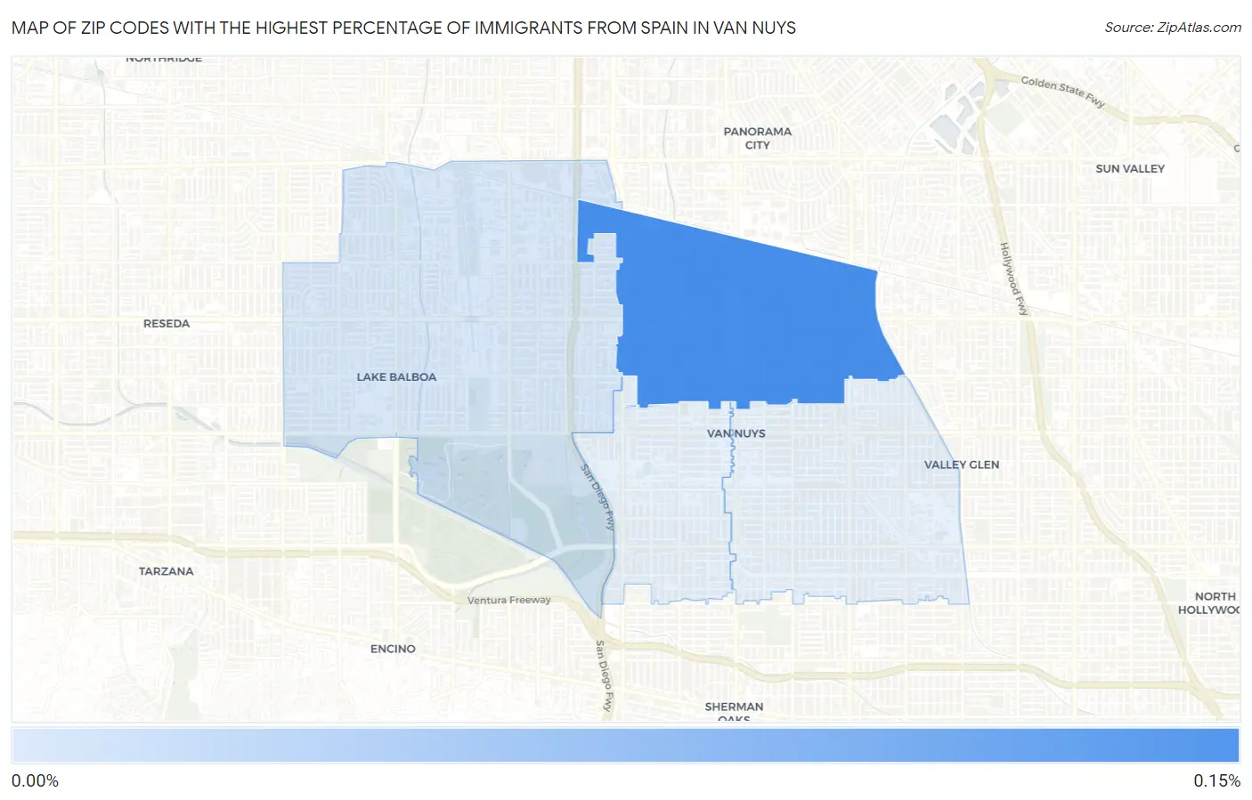 Zip Codes with the Highest Percentage of Immigrants from Spain in Van Nuys Map