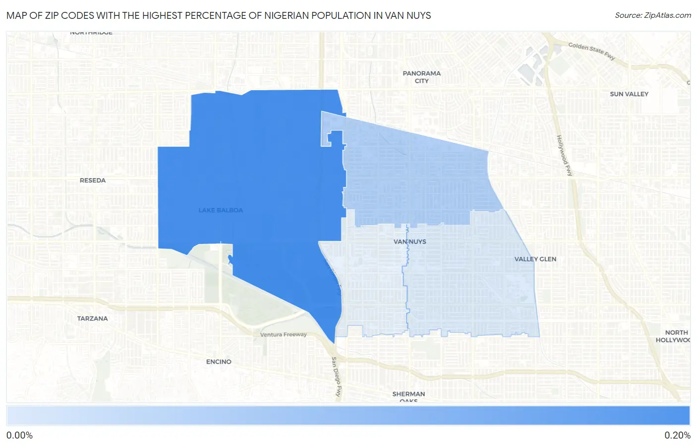 Zip Codes with the Highest Percentage of Nigerian Population in Van Nuys Map