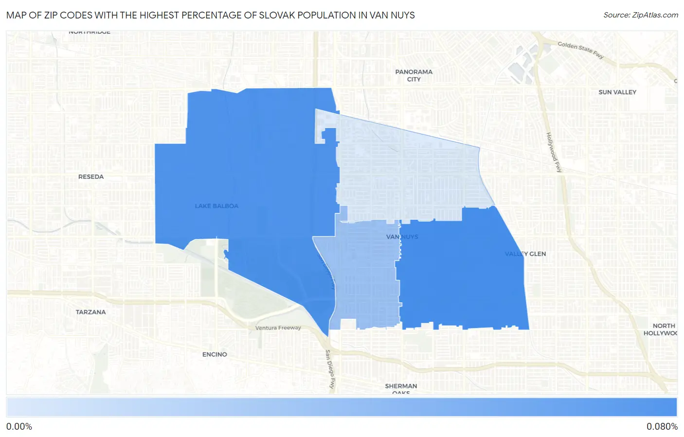 Zip Codes with the Highest Percentage of Slovak Population in Van Nuys Map