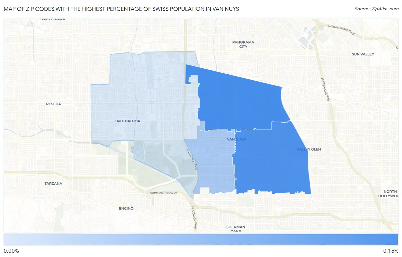 Zip Codes with the Highest Percentage of Swiss Population in Van Nuys Map