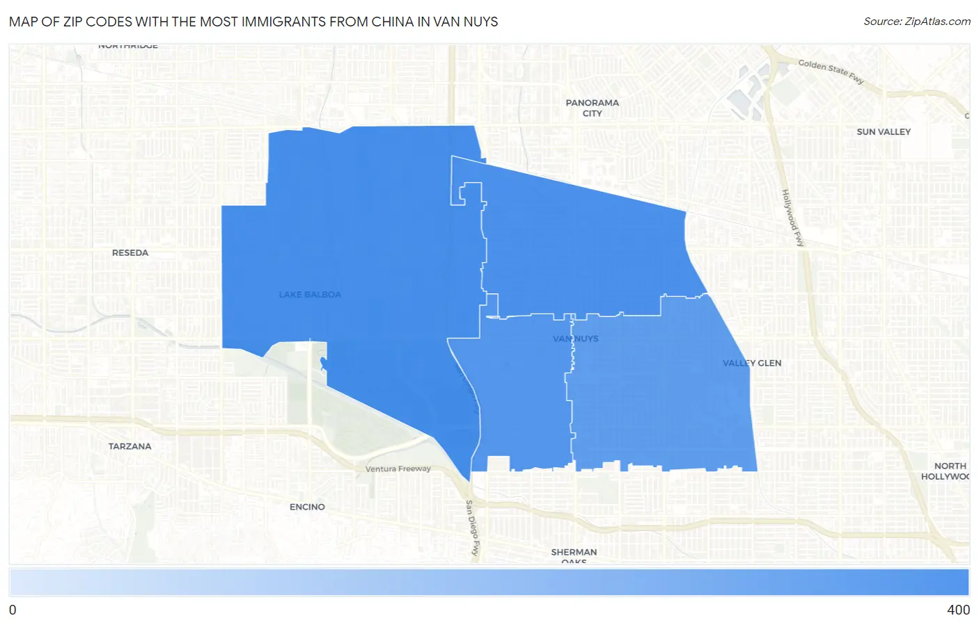 Zip Codes with the Most Immigrants from China in Van Nuys Map