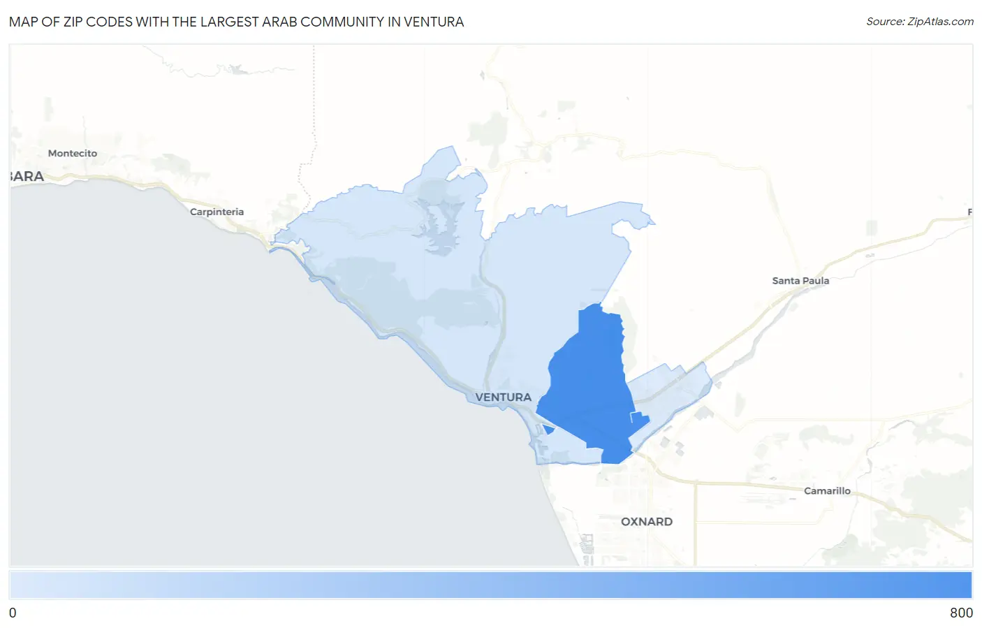Zip Codes with the Largest Arab Community in Ventura Map