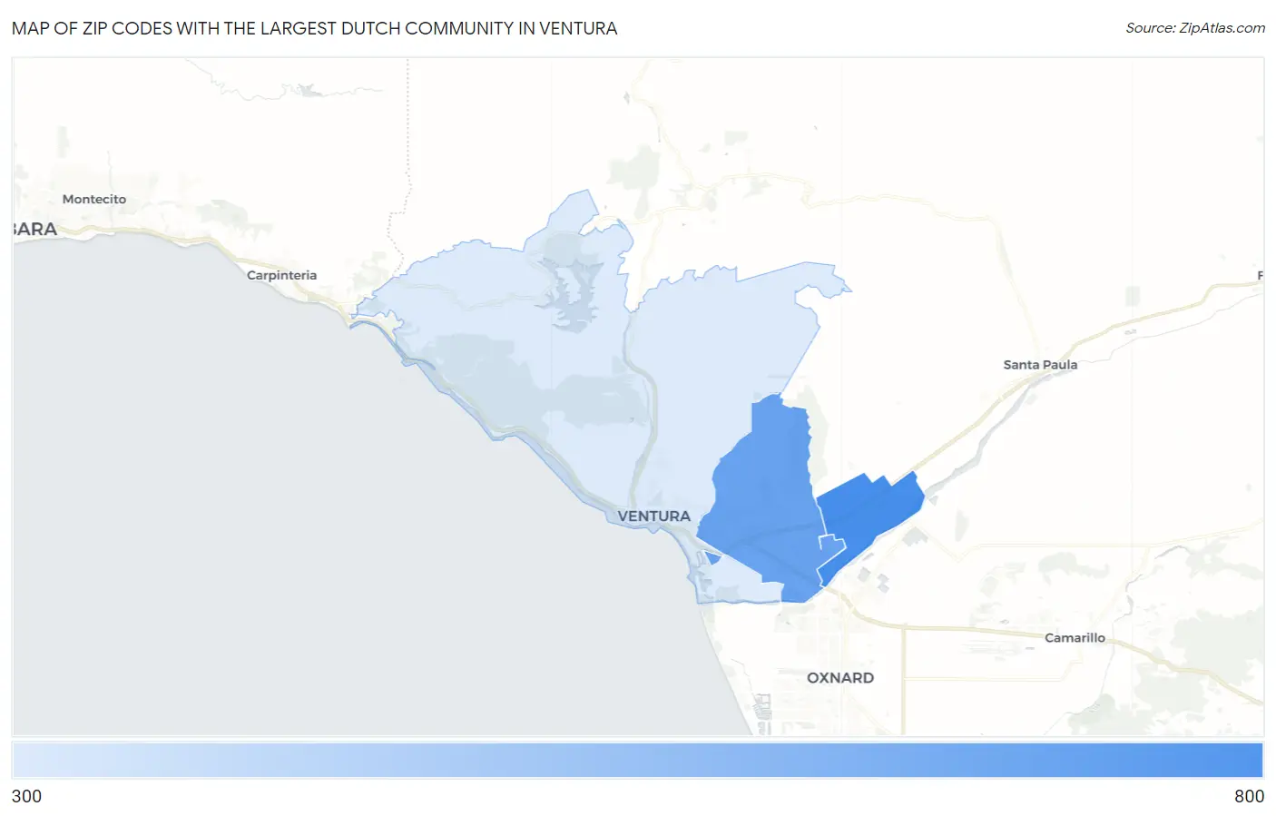 Zip Codes with the Largest Dutch Community in Ventura Map