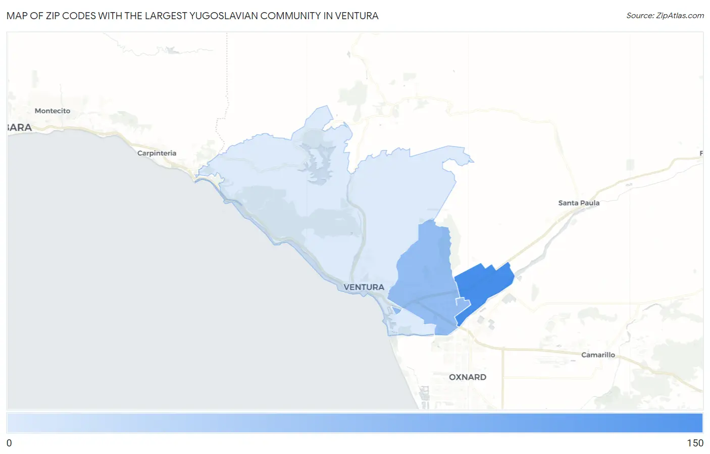 Zip Codes with the Largest Yugoslavian Community in Ventura Map