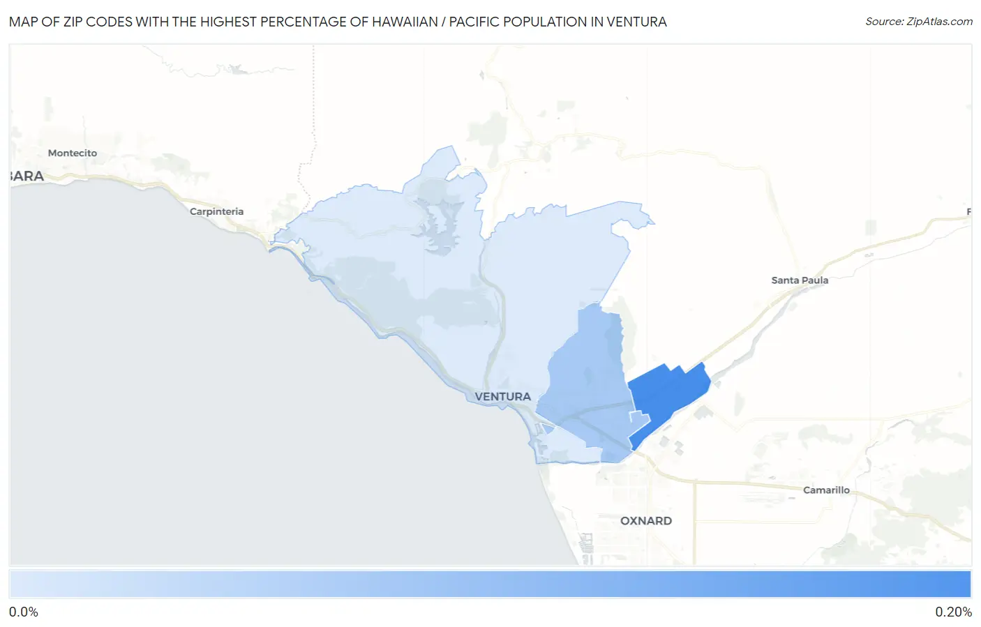 Zip Codes with the Highest Percentage of Hawaiian / Pacific Population in Ventura Map