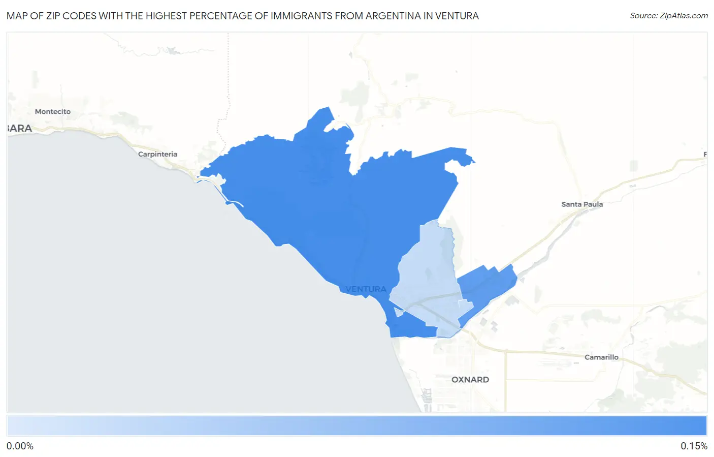 Zip Codes with the Highest Percentage of Immigrants from Argentina in Ventura Map