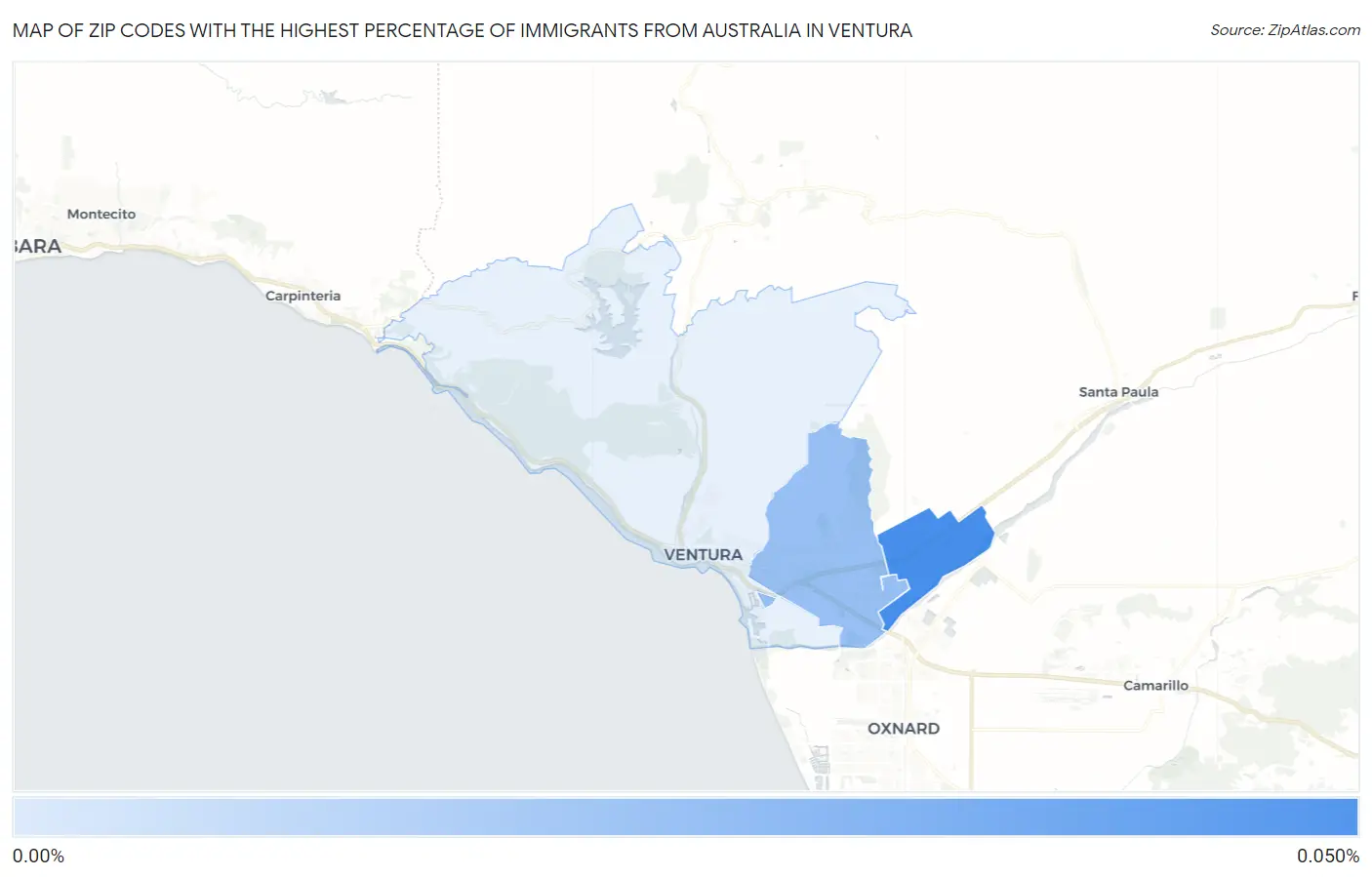 Zip Codes with the Highest Percentage of Immigrants from Australia in Ventura Map