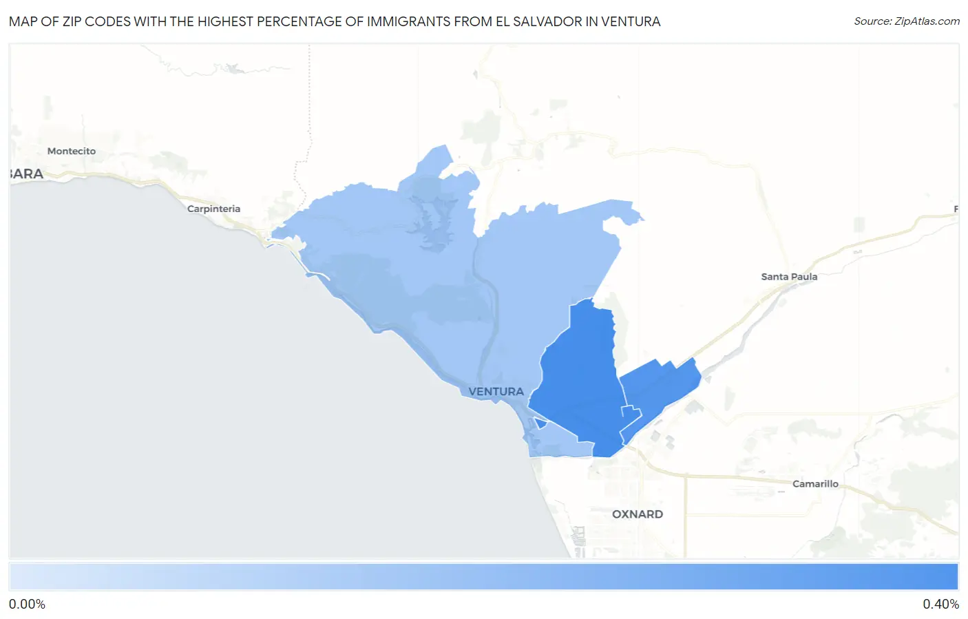 Zip Codes with the Highest Percentage of Immigrants from El Salvador in Ventura Map