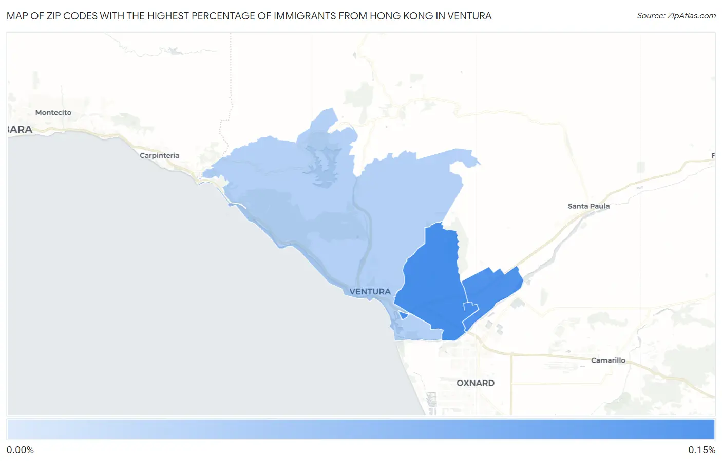 Zip Codes with the Highest Percentage of Immigrants from Hong Kong in Ventura Map