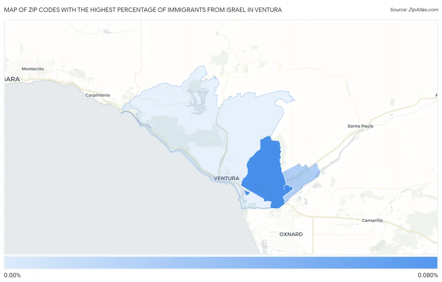Zip Codes with the Highest Percentage of Immigrants from Israel in Ventura Map