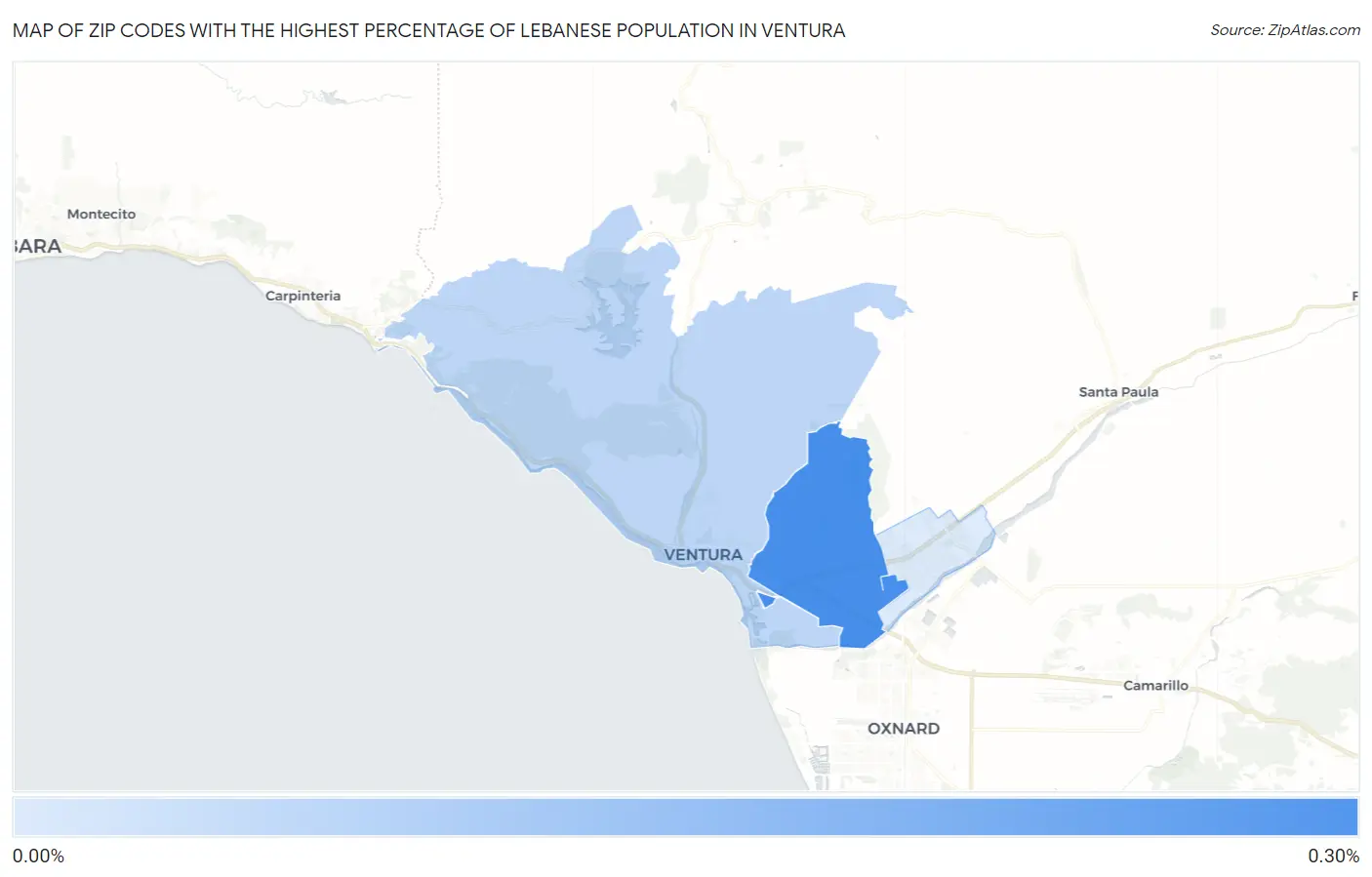 Zip Codes with the Highest Percentage of Lebanese Population in Ventura Map