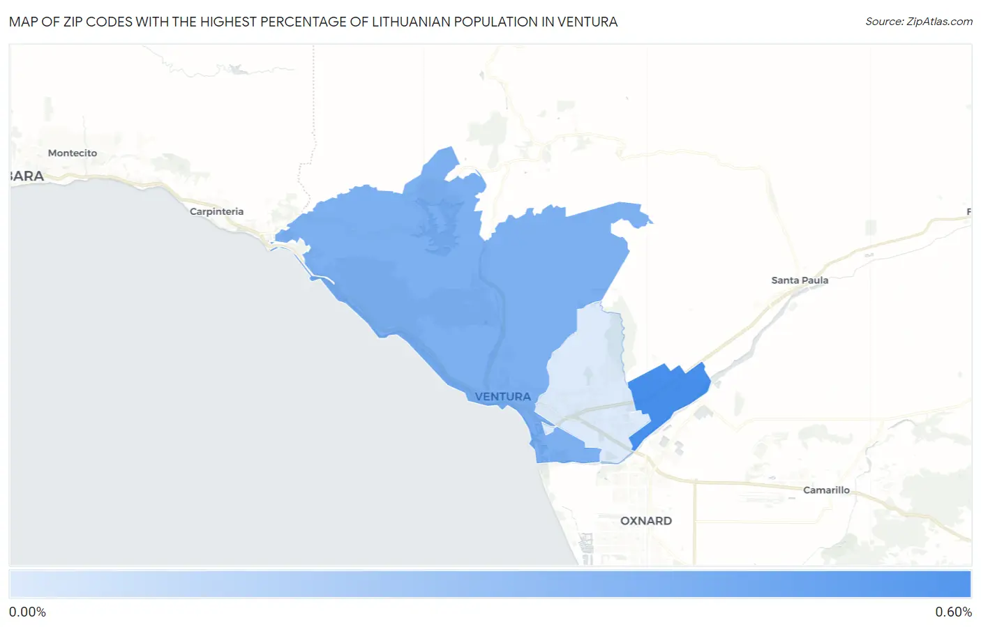 Zip Codes with the Highest Percentage of Lithuanian Population in Ventura Map