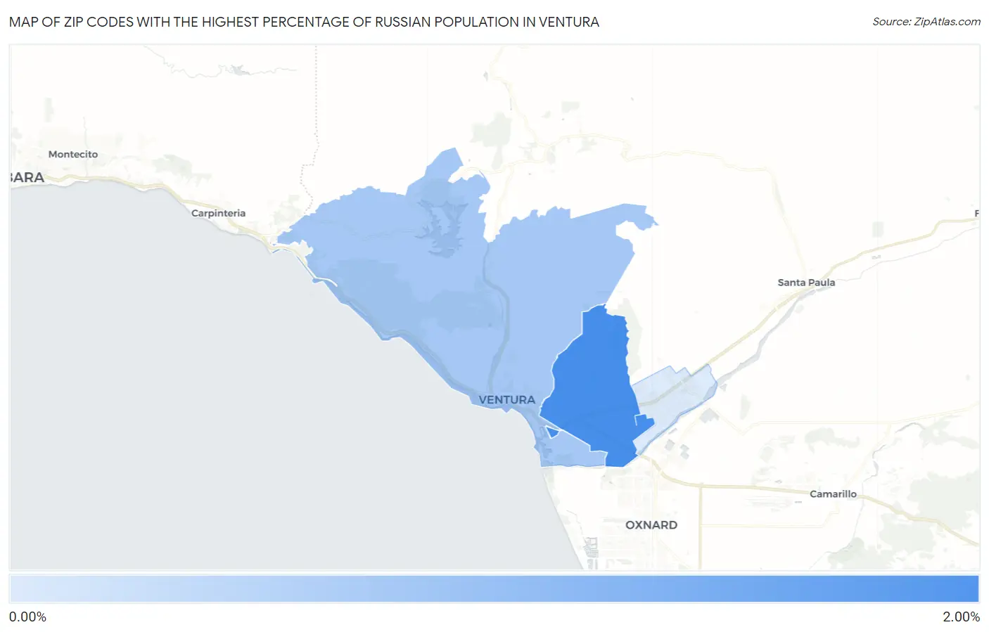 Zip Codes with the Highest Percentage of Russian Population in Ventura Map