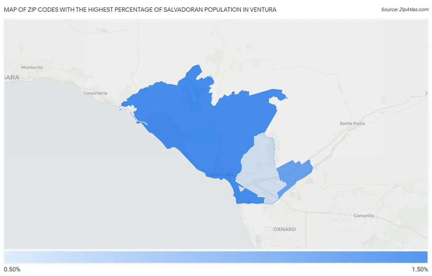 Zip Codes with the Highest Percentage of Salvadoran Population in Ventura Map