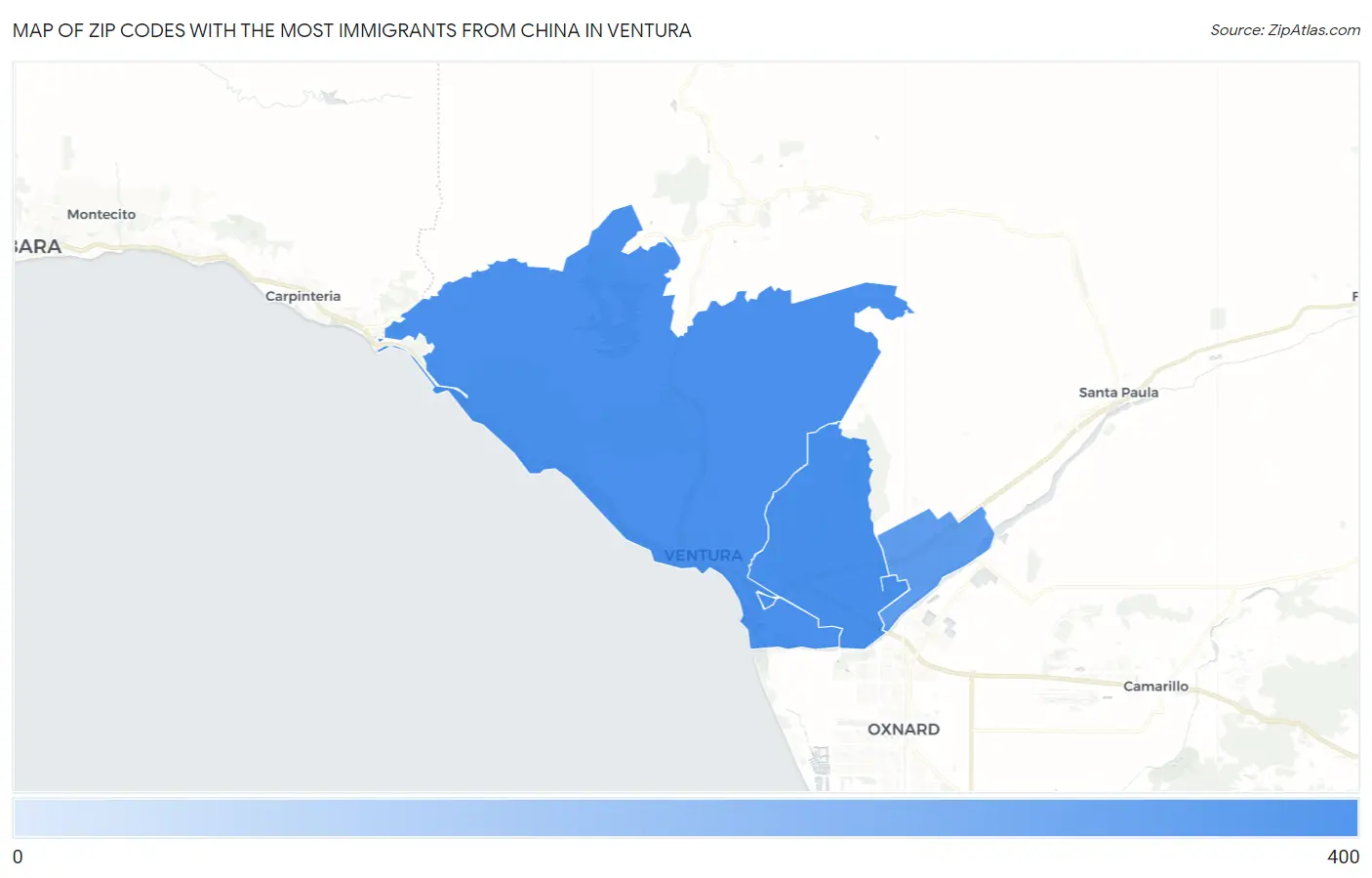 Zip Codes with the Most Immigrants from China in Ventura Map