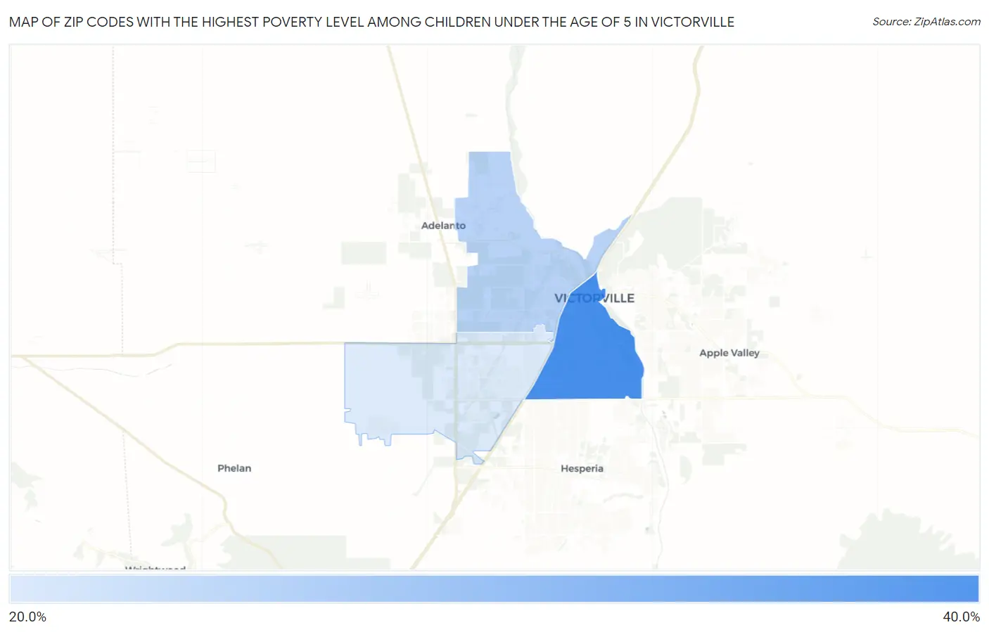 Zip Codes with the Highest Poverty Level Among Children Under the Age of 5 in Victorville Map