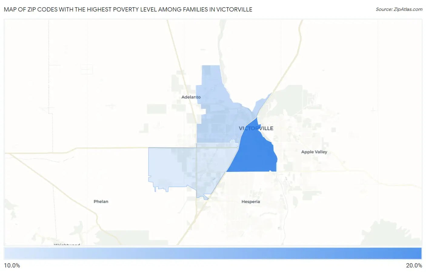 Zip Codes with the Highest Poverty Level Among Families in Victorville Map