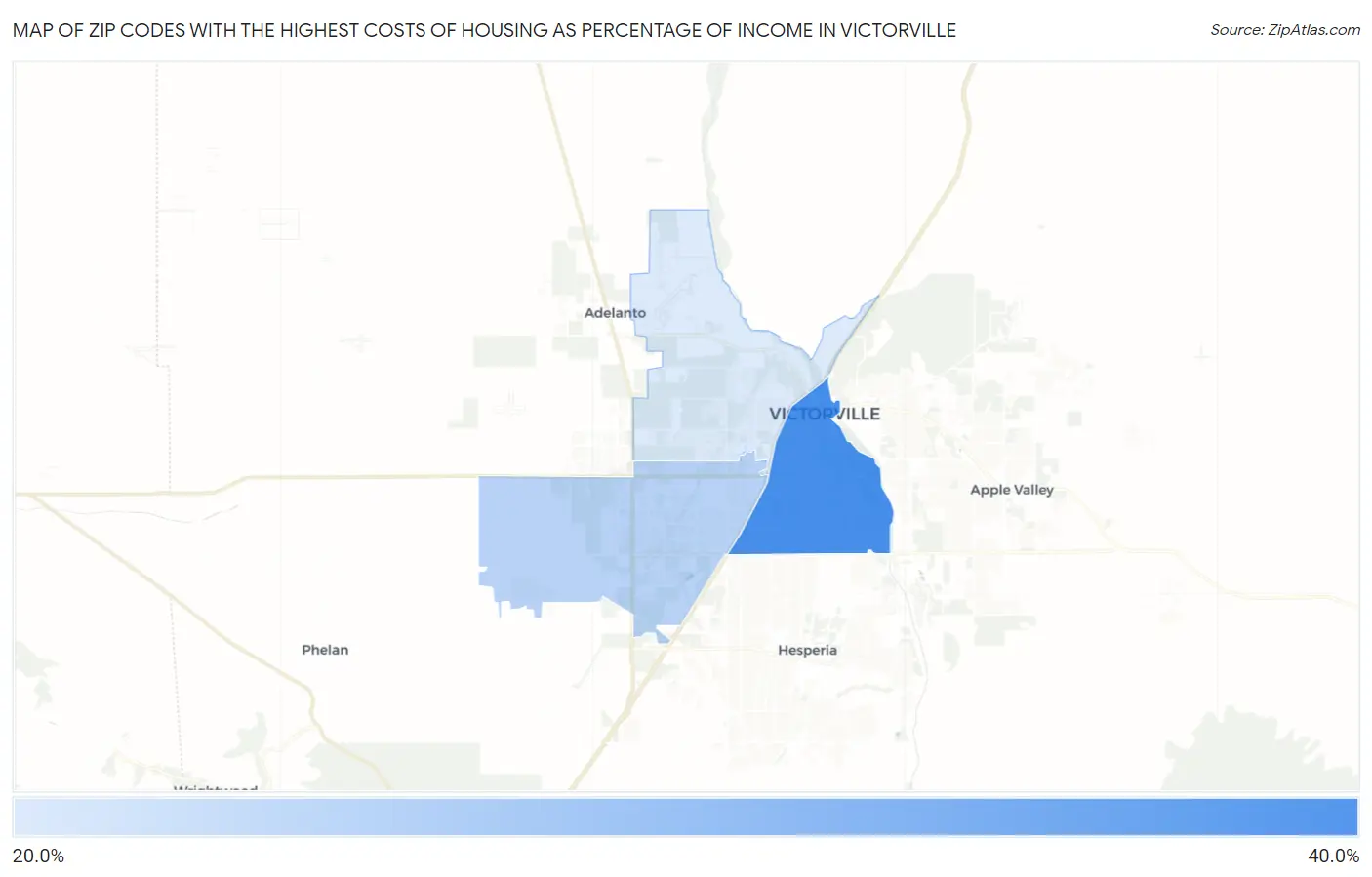Zip Codes with the Highest Costs of Housing as Percentage of Income in Victorville Map