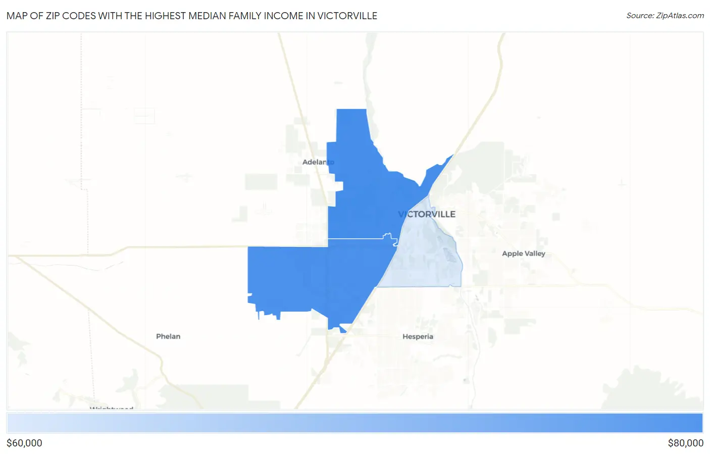 Zip Codes with the Highest Median Family Income in Victorville Map