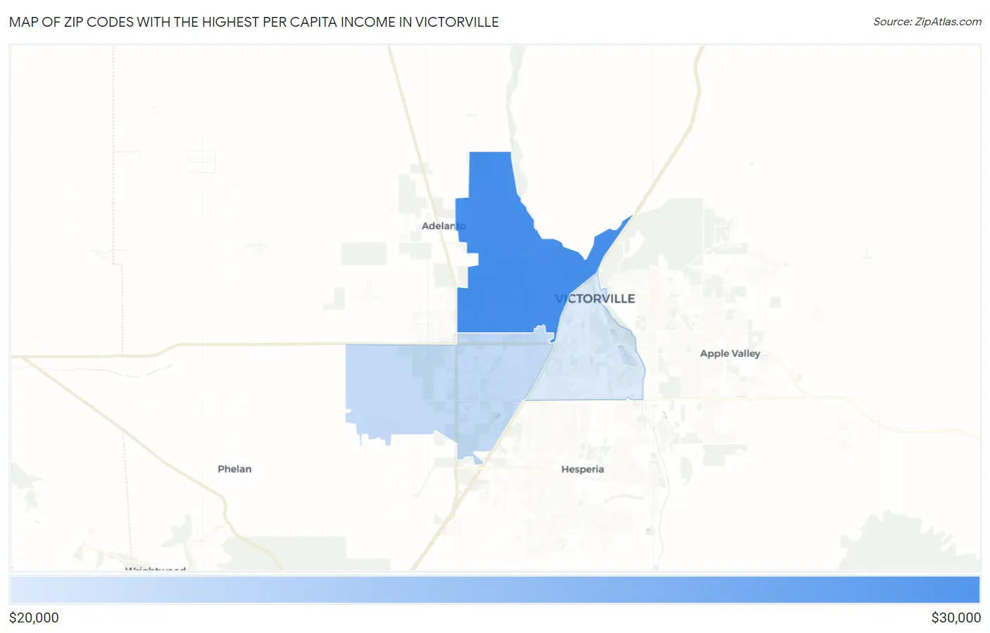 Zip Codes with the Highest Per Capita Income in Victorville Map