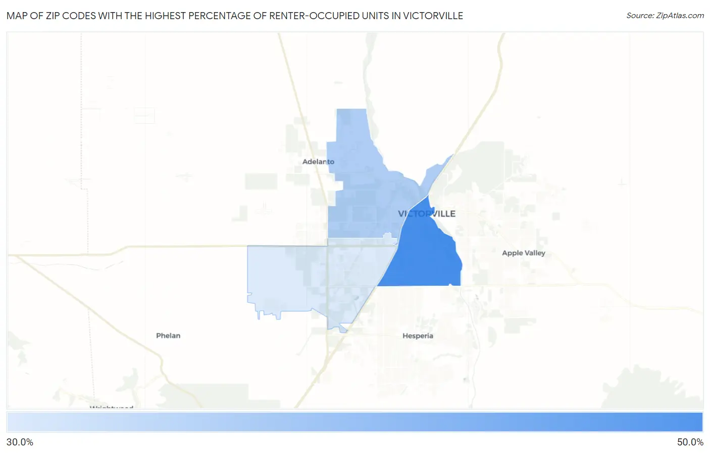 Zip Codes with the Highest Percentage of Renter-Occupied Units in Victorville Map