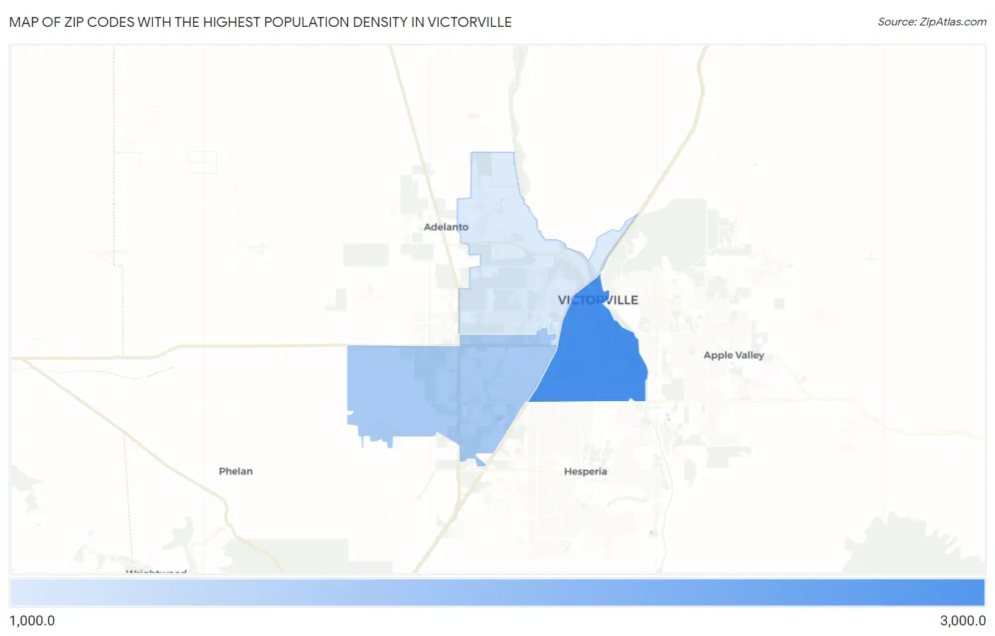 Zip Codes with the Highest Population Density in Victorville Map