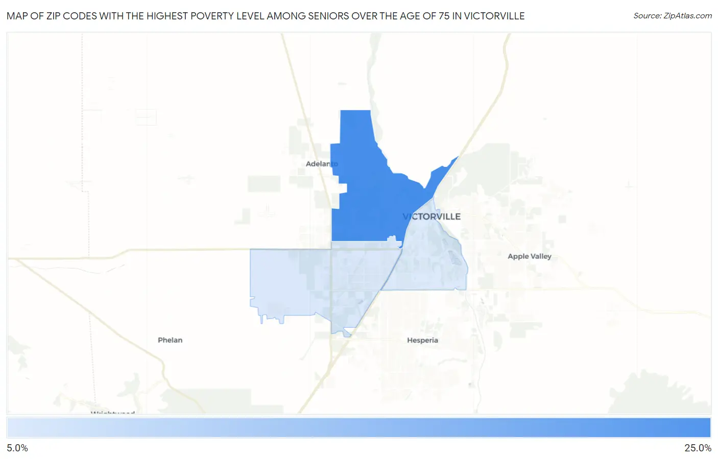 Zip Codes with the Highest Poverty Level Among Seniors Over the Age of 75 in Victorville Map
